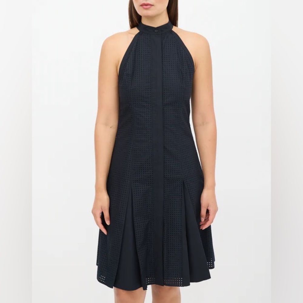 Proenza Schouler Perforated Button Front Dress Navy Size 8 100% Cotton